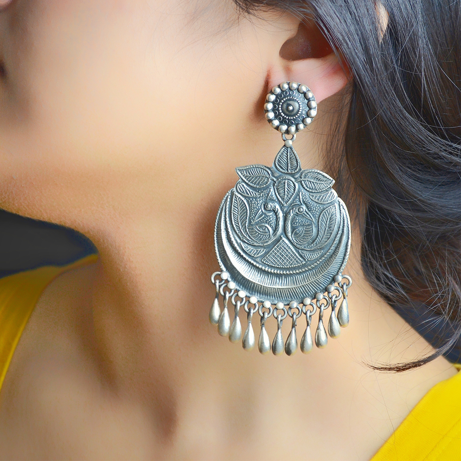Silver Earrings with Moon Design  Beautiful Designer Dangler  Earrings  Jewellery  FOLKWAYS