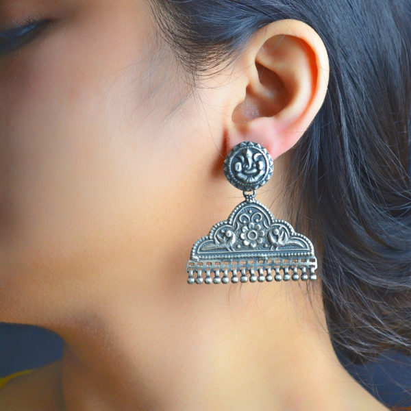 Cloud shaped silver earrings | Lord Ganesh Inspired Silver Dangler