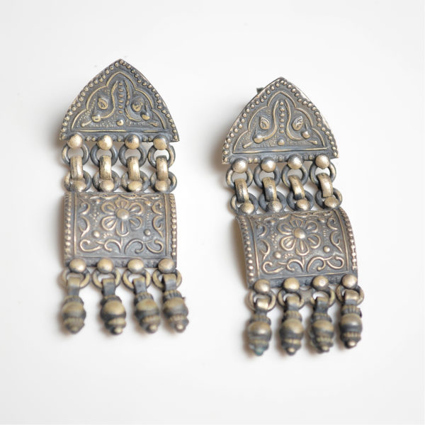 Tribal Silver Dangler | Fusion of Shapes Silver Earring