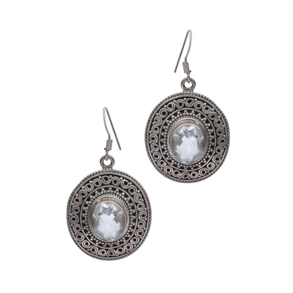Silver alloy hoop with stone | Motif Hoop silver earring