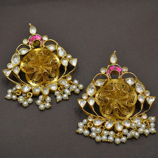 Kundan silver earring | Gold polished danglers