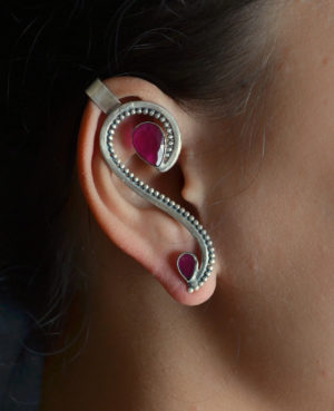pink stone silver ear cuff
