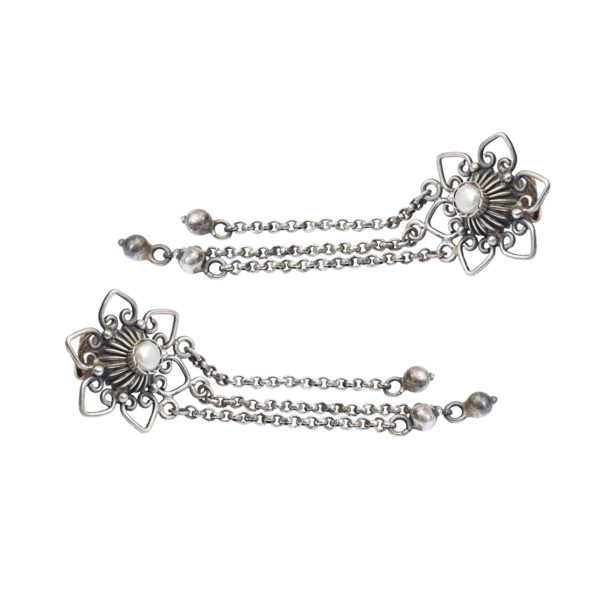 Contemporary Floral earring with hanging chains