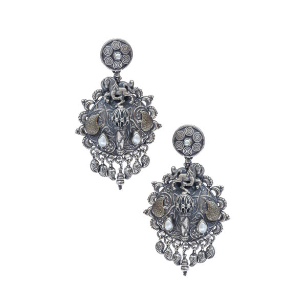 Horse motif silver danglers| Chetak fusion earring