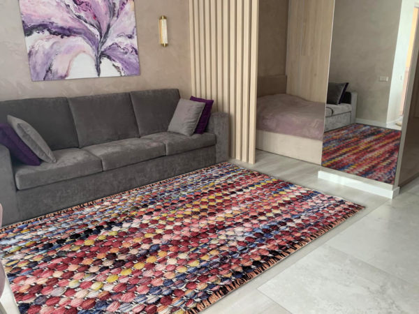 Multicolour Cotton & Wool Rug | Colourful Floor Carpet