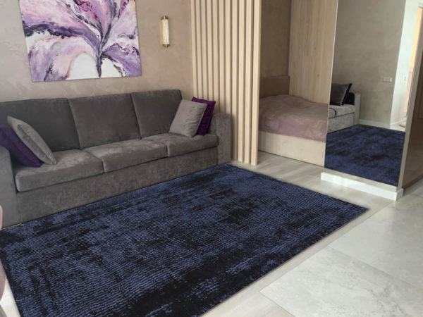 Handloom Dark Blue Rug | Viscose Silk Carpet