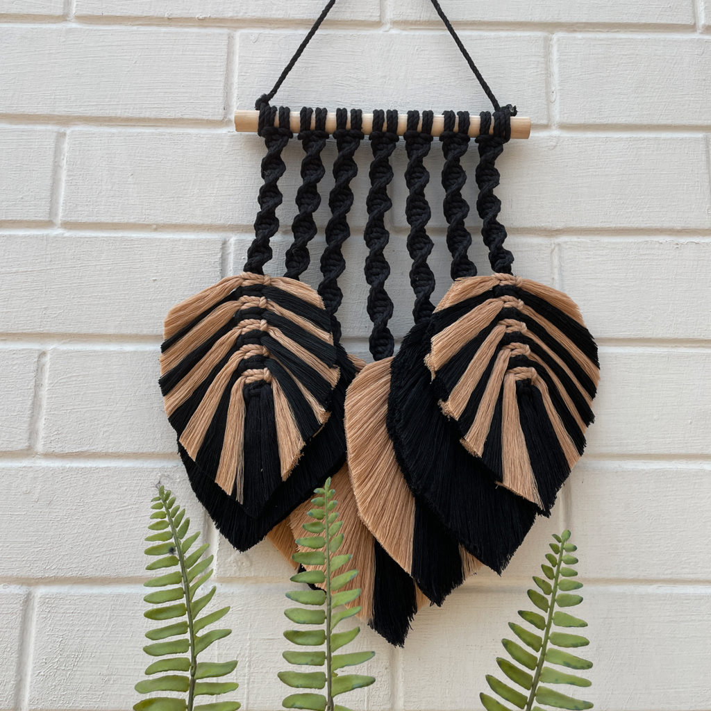 Gorgeous Macrame Wall Decor | Black & Brown Leaf Design Wall Hanging