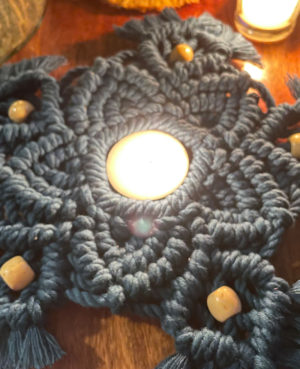 Floral Macrame Candle Coaster | Table Decor for Living Room