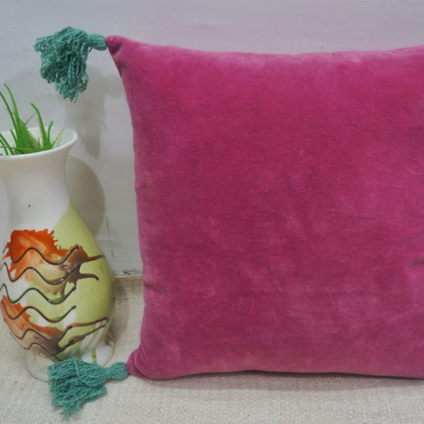 Gorgeous Velvet Pink Cushion Cover | Velvet Cushion cover With Blue Tassels