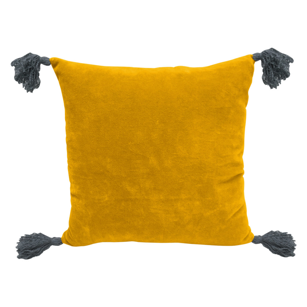 Solid Yellow Velvet Cushion Cover With Tassel Cushion Covers FOLKWAYS