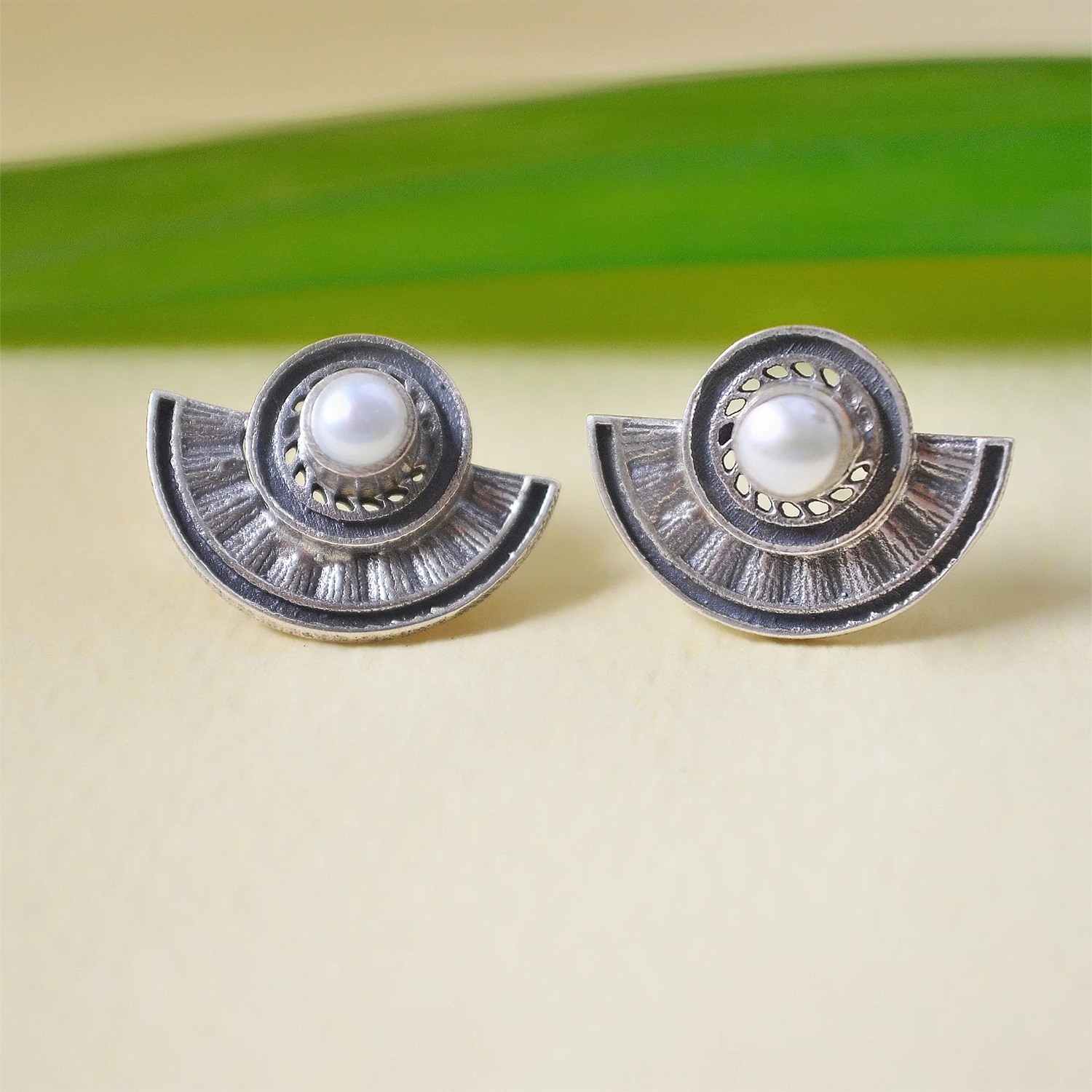 Large half moon earrings, big oval glass earrings, stainless steel hoo –  Estibela