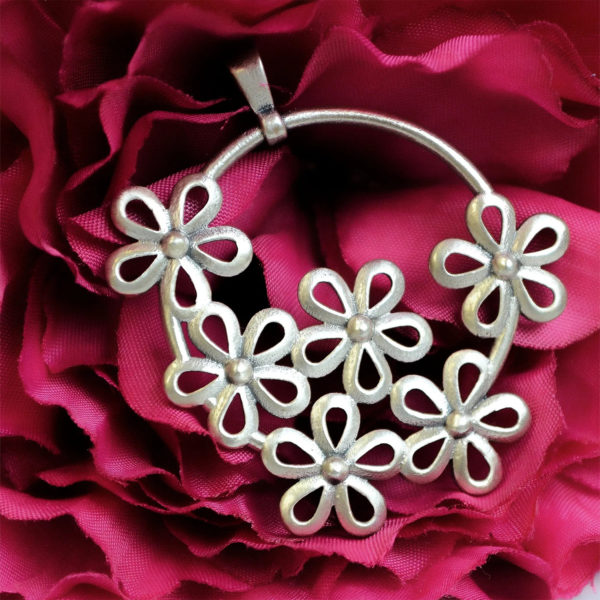 Silver Pendant With Floral Carving | Mini Flower SIlver Pendant
