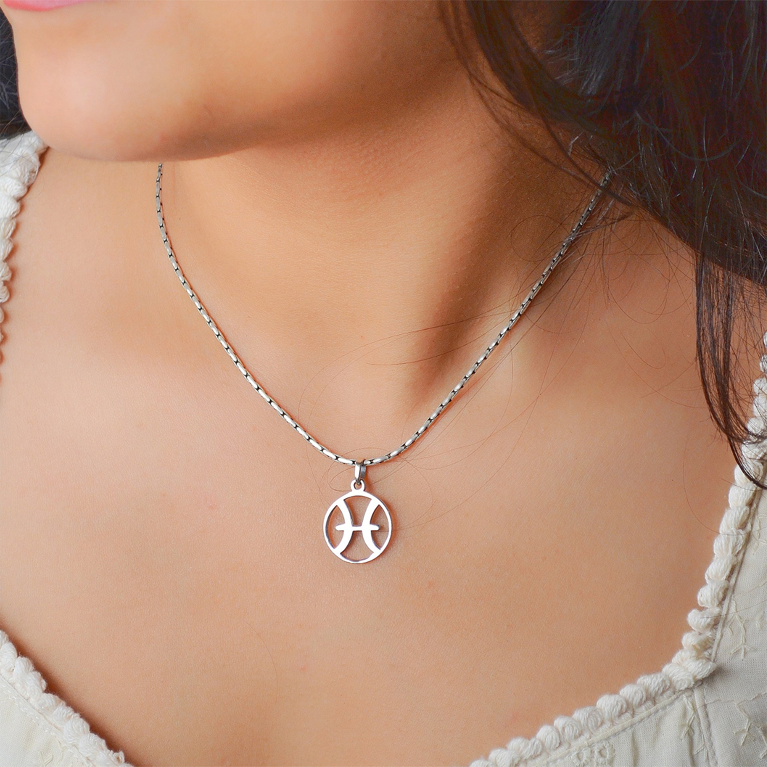 Buy Silver Toned Handcrafted Brass Zodiac Necklace | M/P-CZP-10/SILVER/MOZA3  | The loom