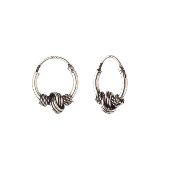 Sterling Silver Bali-Style Hoop Earrings with 18kt Yellow Gold. 1 1/8