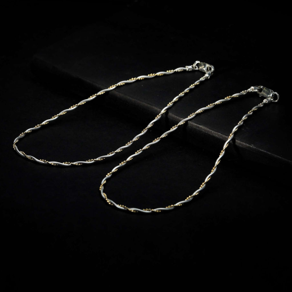 Stylish silver anklet | Spiral dual tone SIlver anklet - Anklets - FOLKWAYS