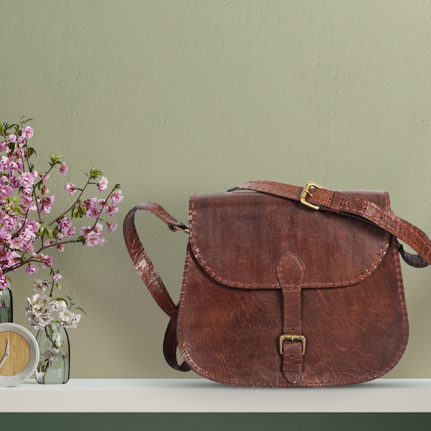 Brown Pu Leather Girls Stylish Round Sling bag, For Casual Wear