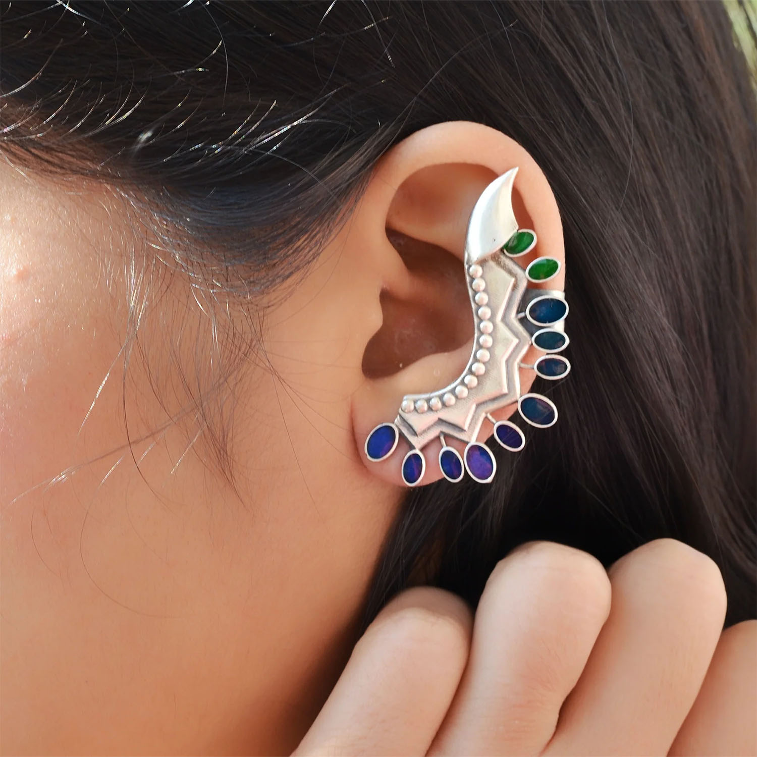 Korean Goldplated Zircon Studded Ear Cuff With Pearl Tassel Long Earrings  2PcsSet