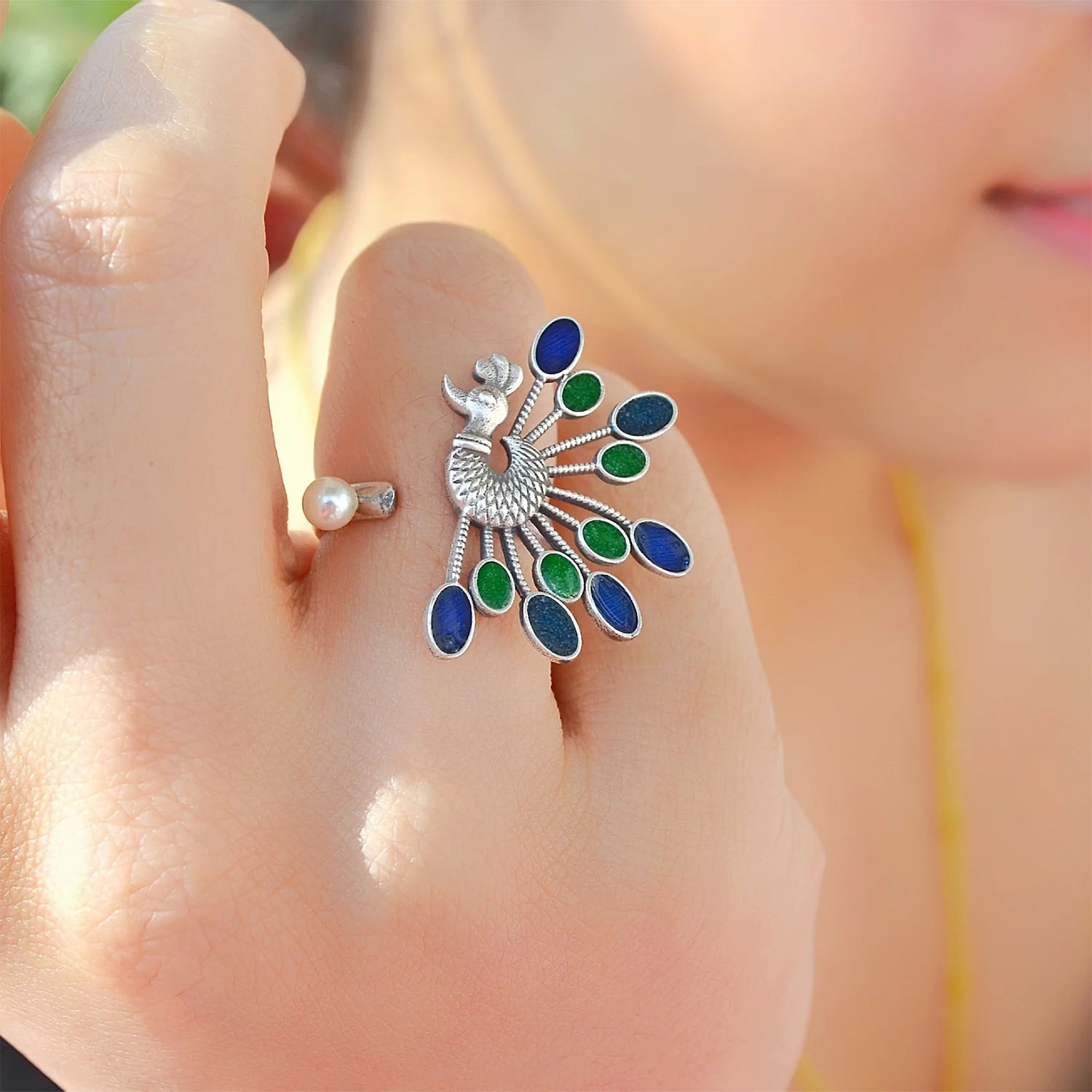Magnificent Peacock Ring with Ornate Indian Design