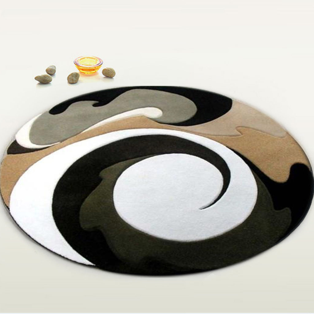Yin and yang round Rug Black and White woollen Carpet Wool & Silk Rugs FOLKWAYS